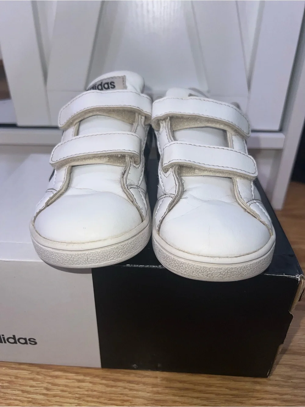 Adidas Kids White Sneakers with Black Stripes